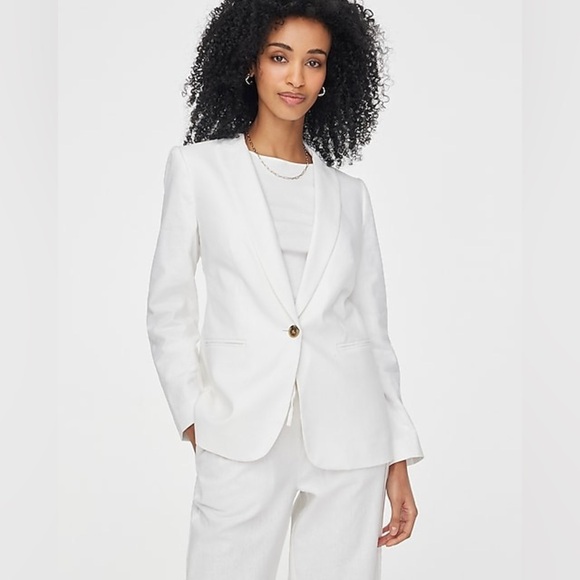 J.Crew Blazer Womens 14 Linen-blend one-button White Preppy Classic Career AL222 - Picture 1 of 6